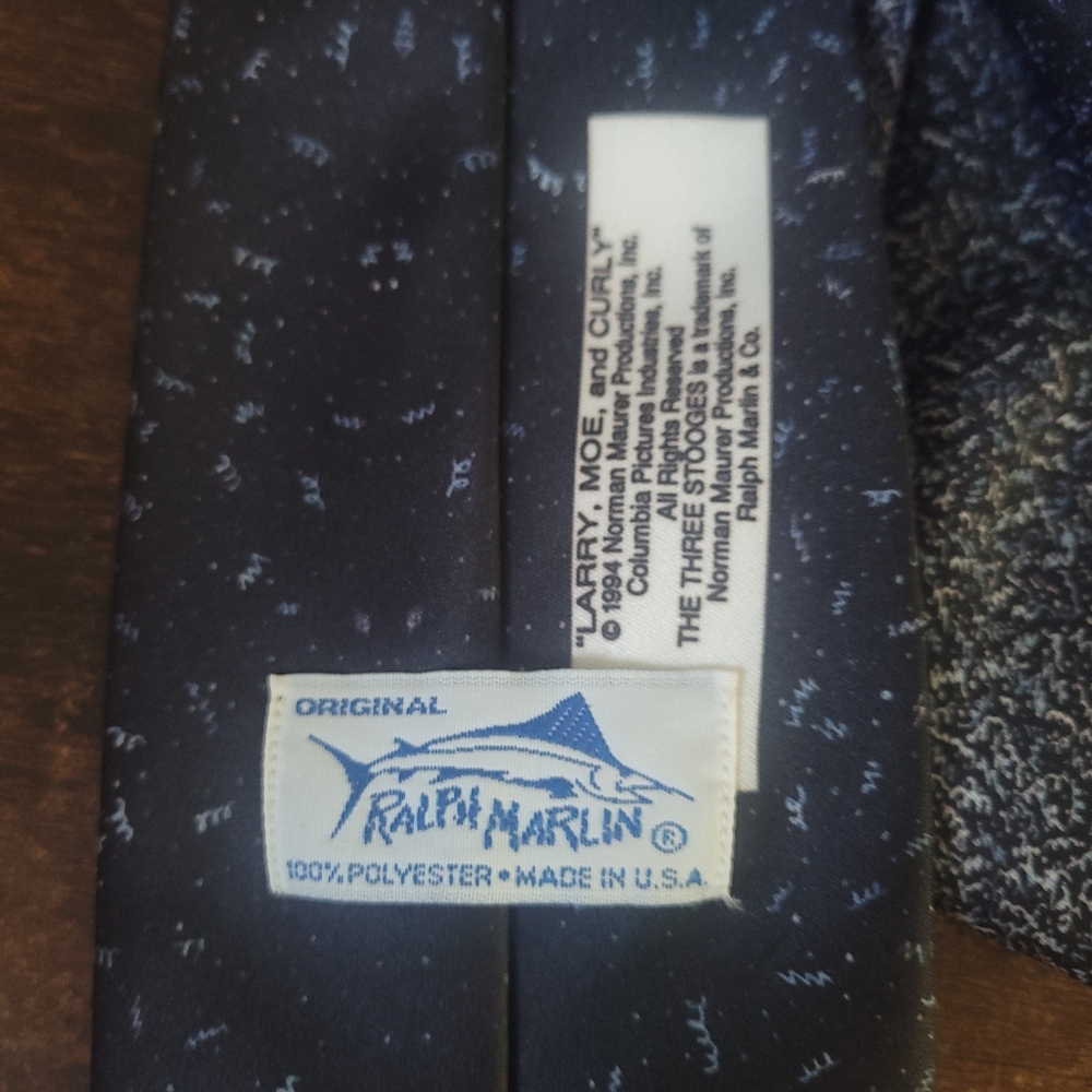 Ralph Marlin Three Stooges Men's Tie - Larry Moe Curly 59”L x 4”W 1994 - Picture 3 of 5